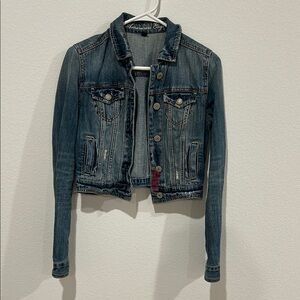 Denim Jacket by American Eagle Outfitters- Classic Blue/ Distressed